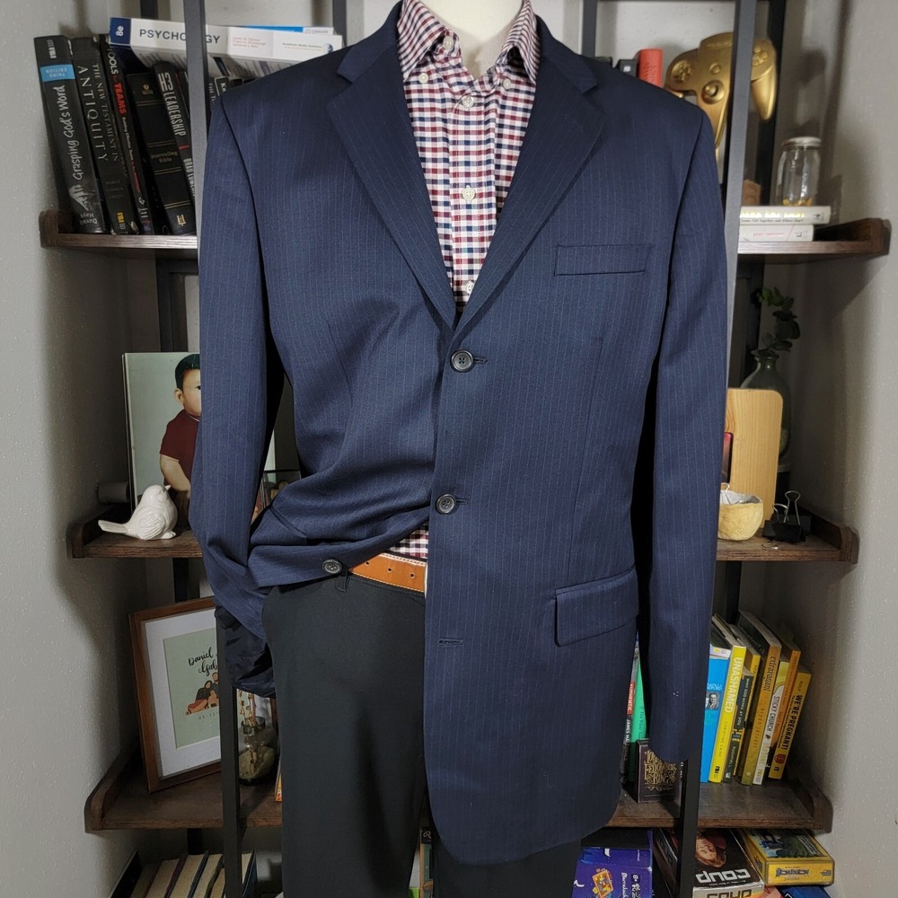 Banana Republic Men's Sport Coat Blazer Three Button Navy Striped Wool Size‎ 46L